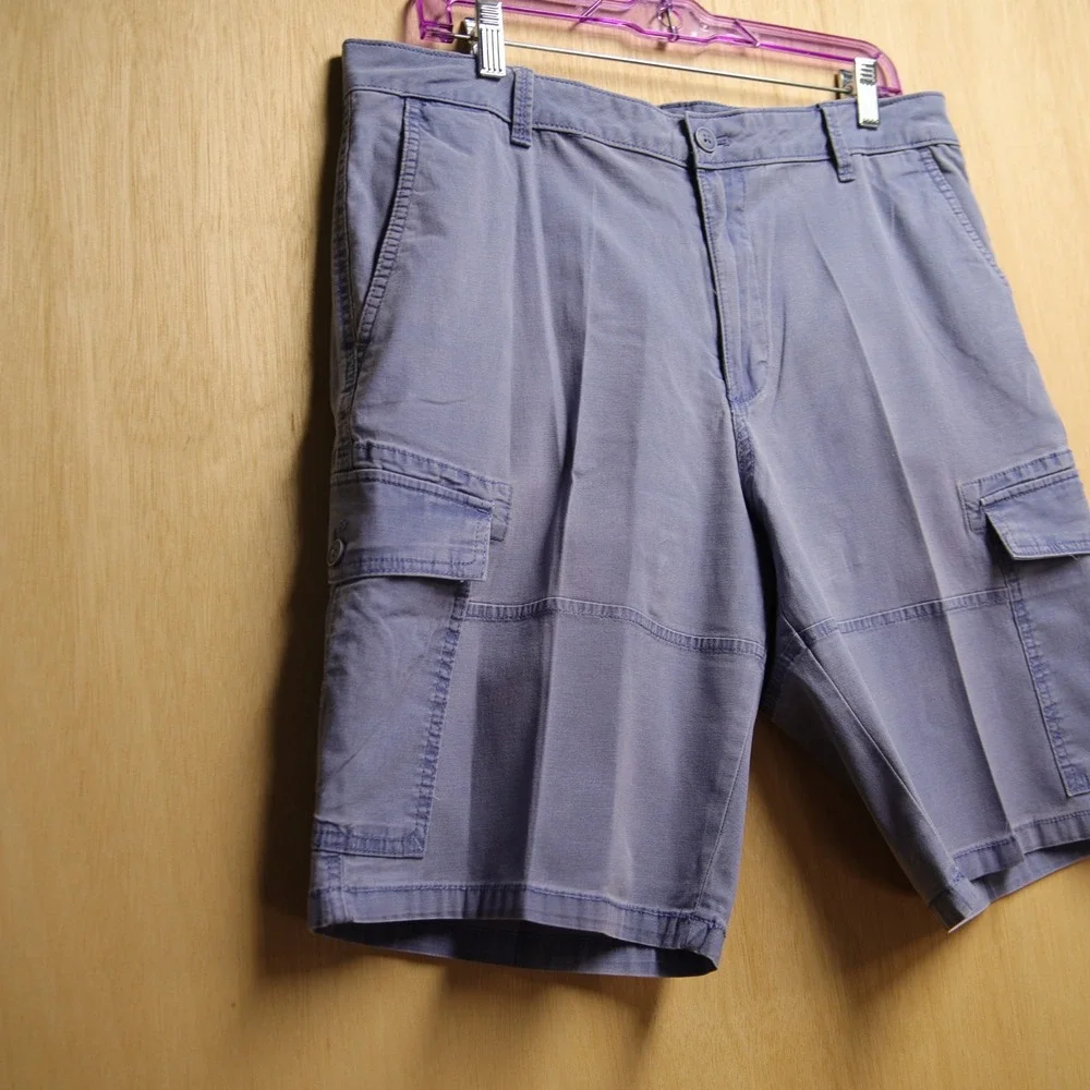Izod Saltwater Stretch Cargo Shorts Mens 34 Blue Purple Faded Casual Summer